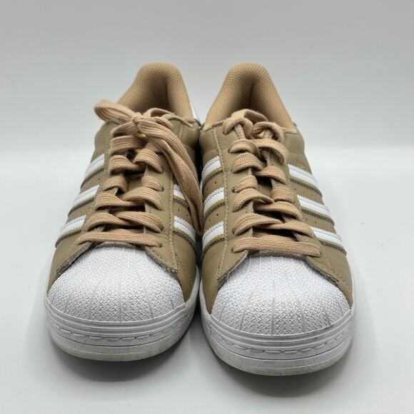 ADIDAS Superstar Sneakers Shell Toes Pale Nude Metallic Gold Cloud White Sz 9 - Picture 3 of 8